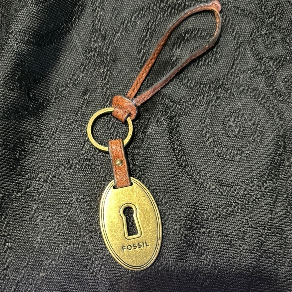 Fossil Brass Keyhole Keychain charm